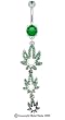 DANGLING GREEN JEWELED POT LEAF DROP BELLY RING