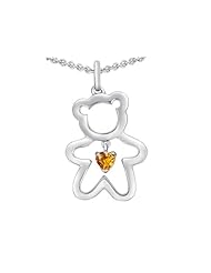 Original Star K (tm) Love Teddy Bear with 4mm Heart Shape Genuine Citrine in 925 Sterling Silver