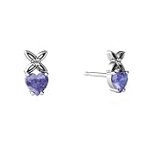 14K White Gold Heart Genuine Tanzanite Earrings