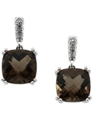 Genuine Smoky Quartz And Diamond Earring 14K White Gold