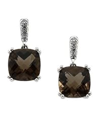 Pair .04 CT TW 14K White Gold Genuine Smoky Quartz And Diamond Earring