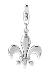 Sterling Silver Links Charm Fleur-de-lis with Lobster Clasp , Weight 2.79g , Width 5/8inch, Length 1 1/8 Inch