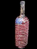 America s Flag Design - Hand Painted - Wine Bottle with Hand Painted Stopper