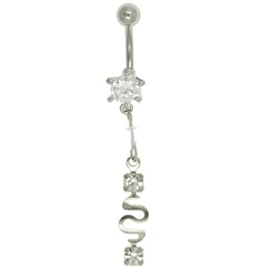 Pugster Mothers Day Gifts Belly Button Rings Rhinestone Zigzag Dangle Belly Navel Ring Body Jewelry