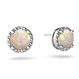 14K White Gold Round Genuine Opal Earrings