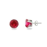 Eve's Addiction Sterling Silver 8mm Ruby Cubic Zirconia Stud Earrings