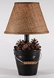 Rustic Pine Cone Filled Bucket Table Lamp