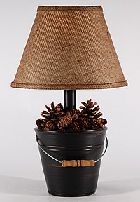 Rustic Pine Cone Filled Bucket Table Lamp