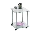 CHROME & CLEAR GLASS TOP - 2 TIER SQUARE SIDE / END TABLE WITH CASTORS