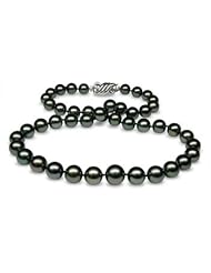 8 x 8.5mm natural color Black Tahitian south sea round cultured pearl necklace 18"