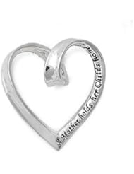 Sterling Silver "Mother holds her Childs hand" Heart Pendant Charm 925 New 26mm with 1.4mm Box Chain