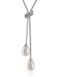 Bella Pearl Double Pearl Dangling Cubic Zirconia Pendant Necklace, 22"