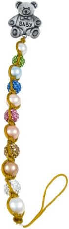 Multi Color Pearls and Shamballa Inspired Crystal Balls Teddy Bear Baby Girls Pacifier Clip Holder