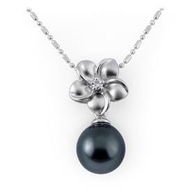 Tahitian Black Pearl Necklace with Diamond in 14K White Gold by Maui Divers of Hawaii