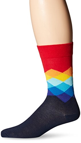 Happy Socks Men’s Unisex Combed Cotton Crew – Navy Faded Diamond, Blue Combo, 10-13 (Pack of 1)