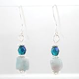 Aquamarine, Czechoslovakian Glass and Sterling Silver Dangle Earrings, #8633