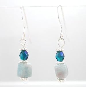 Aquamarine, Czechoslovakian Glass Bead and Sterling Silver Dangle Earrings, #8633