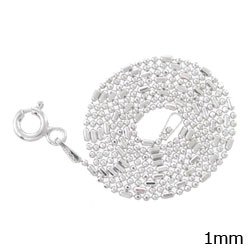 1mm Sterling Silver and Rhodium 3 Bead / Ball 1 Bar Chain in 16" and 18" Lengths, #7966