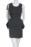 Sweet Rain Peplum Chain Ribbon Brooch Removable Detail Scoop Neck Sleeveless Zipper Waist Semi-Fitted Wool Blend Dress Gray