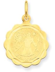 14k Satin Polished Engraveable Scorpio Zodiac Scalloped Disc Charm