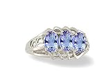 14K White Gold Genuine Oval Tanzanite 3-Stone Ring
