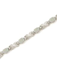 14K White Gold Oval Opal and Diamond Bracelet