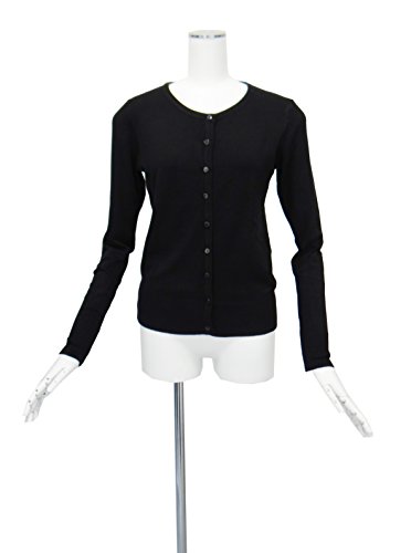 カーディガン 黒 ブラック コットン 綿 丸首 シンプル ボタン Mサイズ