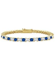 Sapphire and Diamond Tennis Bracelet 14K Yellow Gold 2.00 CT TGW