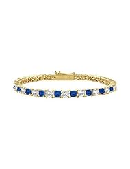 18K Yellow Gold Princess Cut Blue Sapphire Diamond Tennis Bracelet 2.00 CT TGW