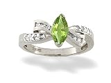 14K White Gold Genuine Marquise Peridot and Diamond Bow Ring