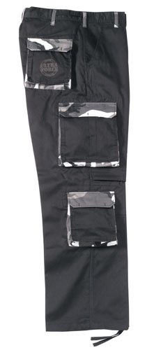 Authentic Military Camouflage BDU Pants - Ultra Force Black with City Camo Rigid Accent Fatigues