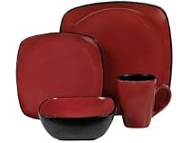 Corelle Hearthstone 16-Piece Square Dinnerware Set, Service for 4, Chili Red