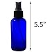 JUVITUS 4 oz Cobalt Blue Glass Boston Round Bottle with Black Fine Mist Spray (2 Pack) + Clear Travel Bag and Funnel