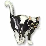 Clearly Charming Black And White Kitty Sterling Silver and Enamel Pin