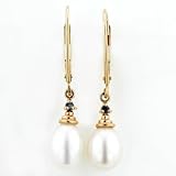 14-Karat Yellow Gold Cultured Freshwater Pearl and Sapphire Earrings