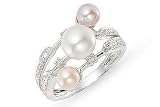 1/6 Carat Diamond and Multi-Colored Freshwater Cultured Pearl 14K White Gold Ring