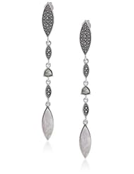 Judith Jack "Snake Bite" Sterling Silver, Marcasite and Mother-of-Pearl Linear Drop Earrings