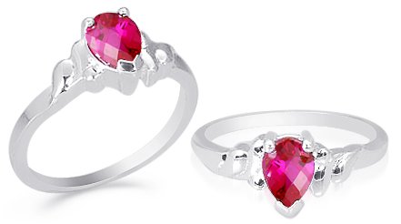 Pear Cut Ruby Ring Sterling Silver