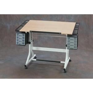 Craftmaster-II-Deluxe-Hobby-and-Drawing-Center-with-Wood-Grain-Top-and-White-Base