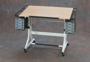 Craftmaster II Deluxe Hobby and Drawing Center with Wood Grain Top and White Base