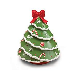 Christmas Tree Shape Cookie Jar Container! Lift Lid And It Plays O' Christmas Tree Adorable Holiday... by