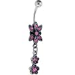 Antique Silver Passion Pink Gem Organza Dangle Belly Ring