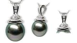 18K white gold Sala Black Tahitian cultured pearl and diamond pendant