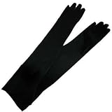 Women's Black Opera Length Satin Gloves