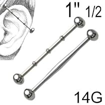 316L Surgical Steel Industrial with Design - Middle 3 Rings 14G, 1" 1/2 - Sold as a Pair