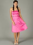 Strapless Satin Classic A Line Dress Small FUCHSIA