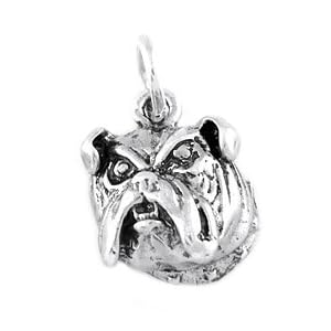 Silver Bulldog Head Charm- Sterling Silver