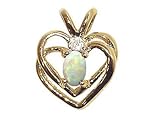 0.17 cts Genuine Opal and Diamond Heart Pendant in 14k White Gold LIFETIME WARRANTEE