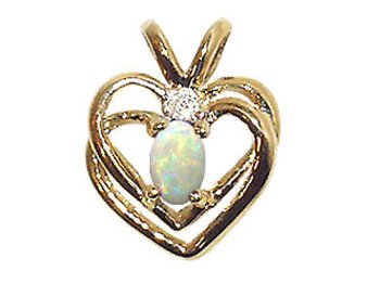 0.17 cts Genuine Opal and Diamond Heart Pendant in 14k White Gold LIFETIME WARRANTEE
