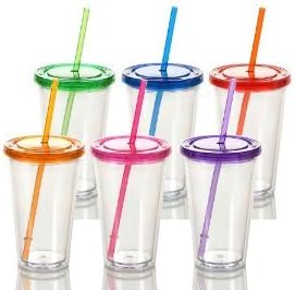 Qsip 6-Pack BPA Free Double Wall Clear To Go Cup with Straw and Lid (24 oz, clear)